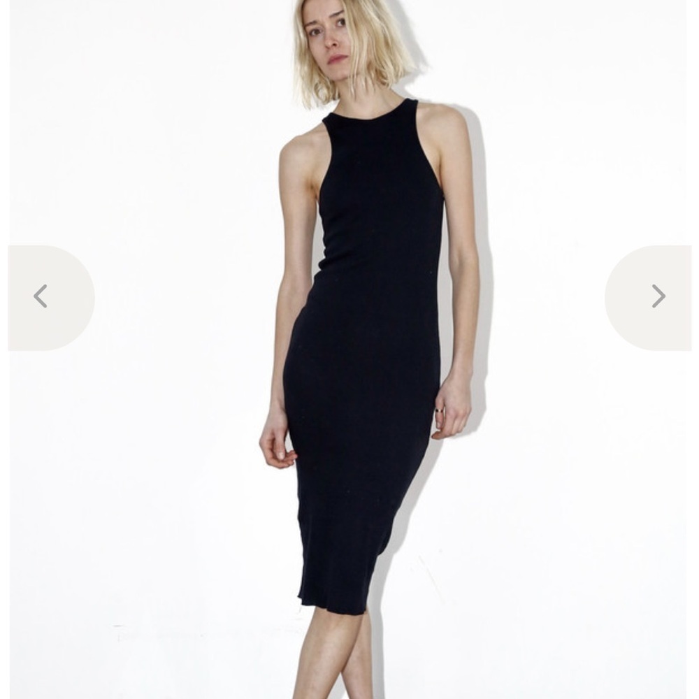 Assembly New York Black Ribbed Midi Tank Dress - Minimalist High Neck - Medium
